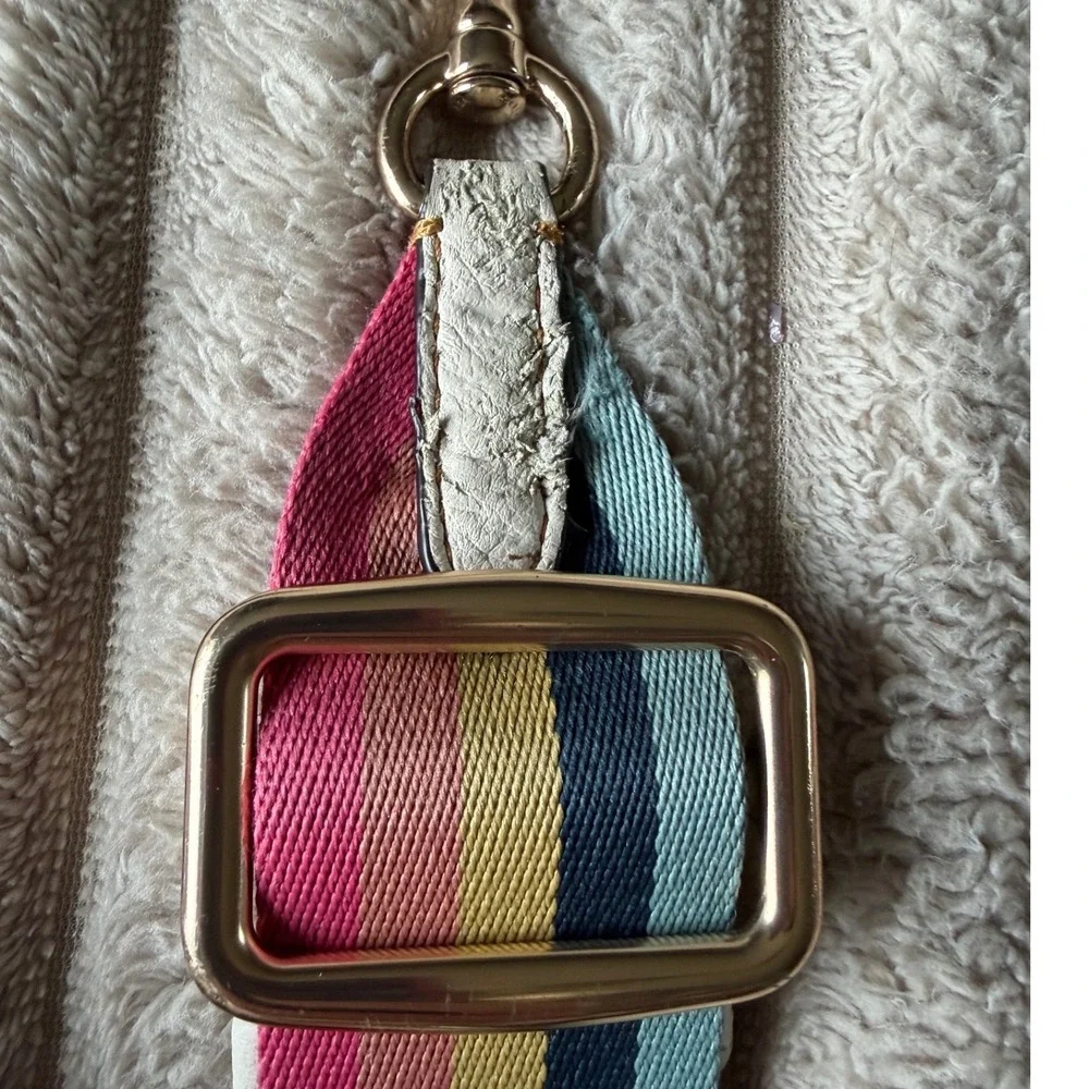 Coach Multi Color Stripe Webbing Handbag Strap White Leather Gold Hardware